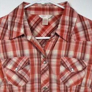 Arizona Jean Company Women's Plaid Pearl Snaps Short Sleeve Western Shirt Sz Lg